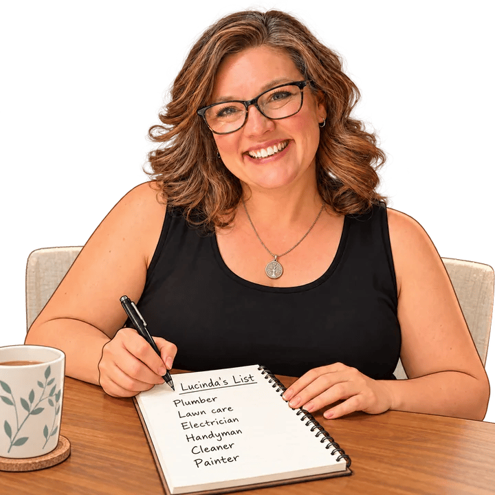 Lucinda Miller writing her list of trusted local home-service pros