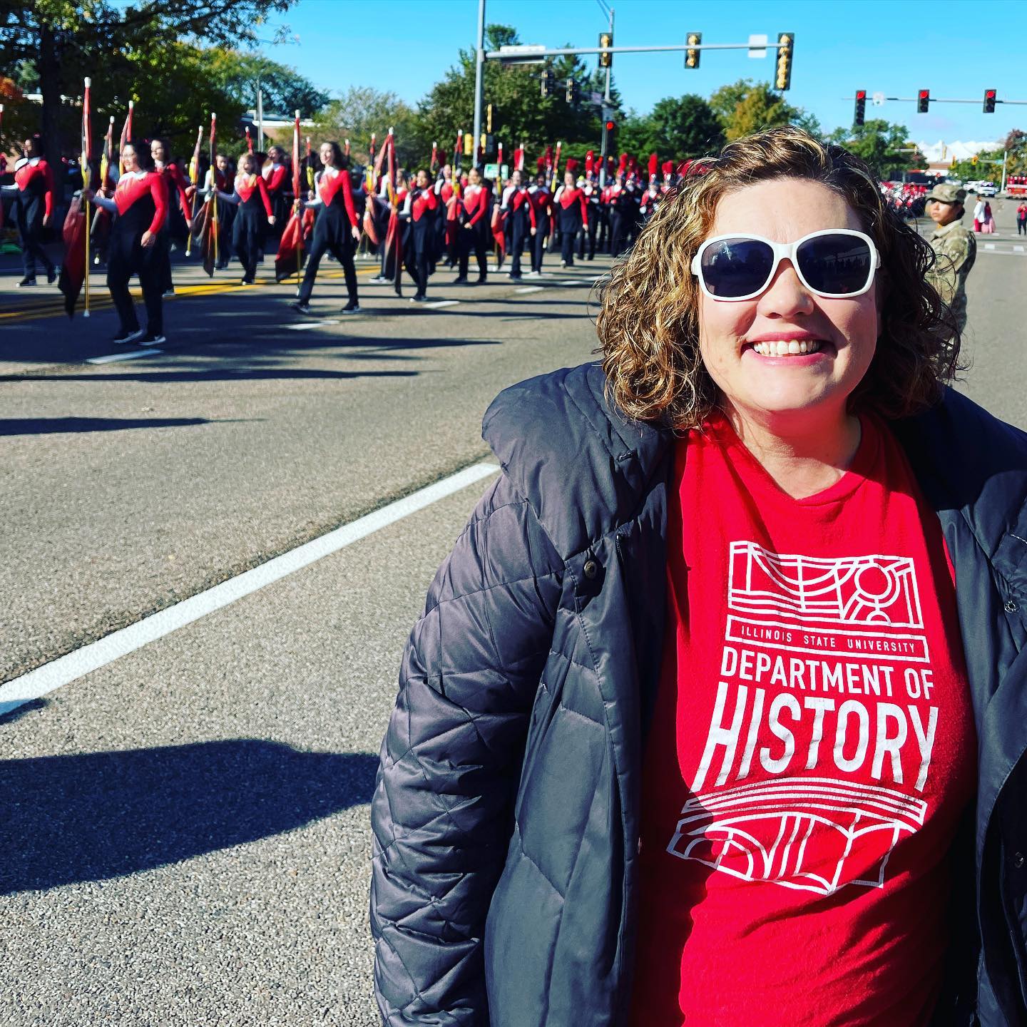 Lucinda Miller showing her Illinois State University pride at a local parade