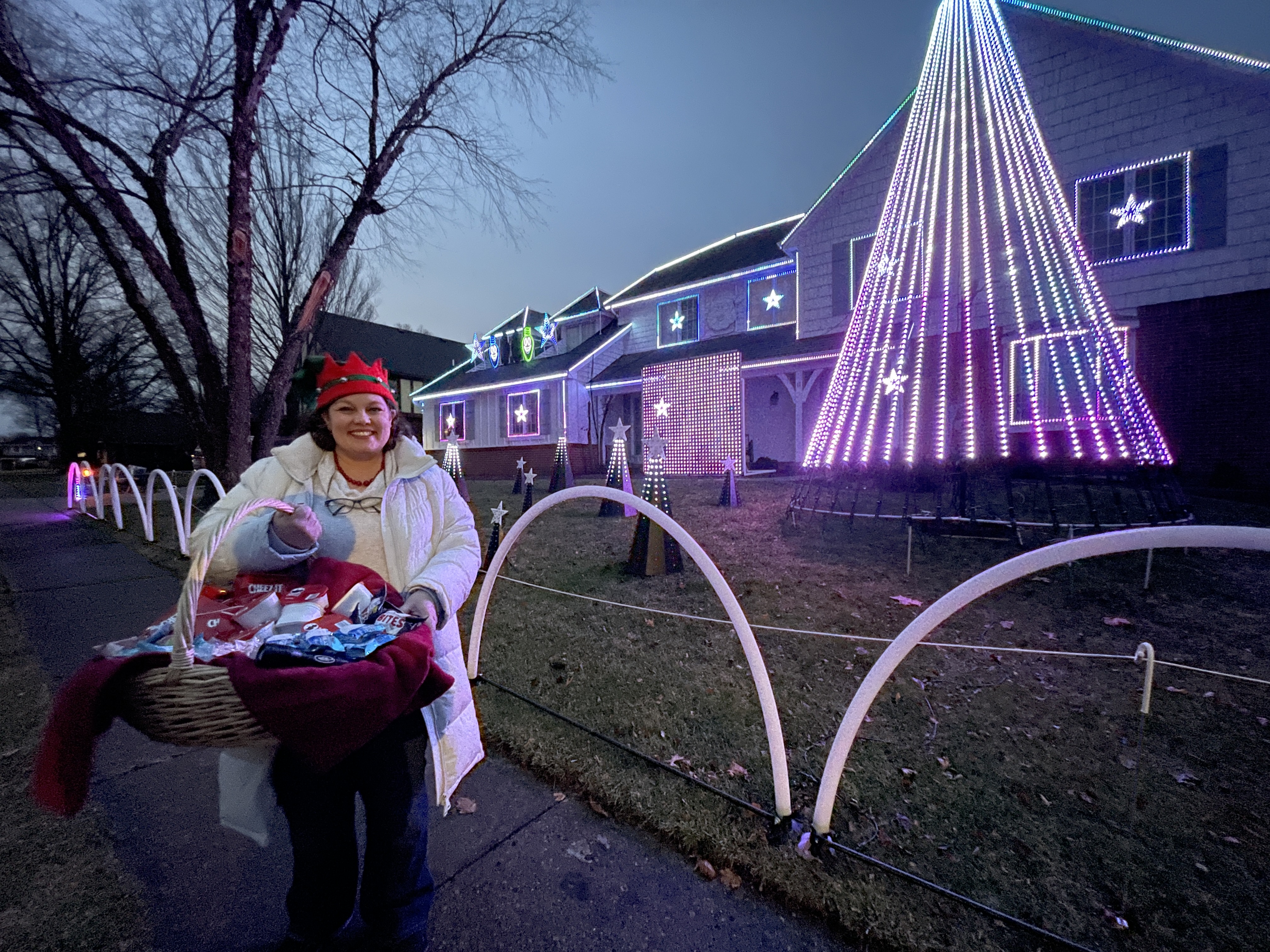 Lucinda at a Bloomington-Normal holiday lights community event